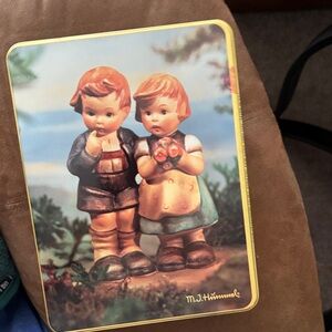 Hummel Figurine Storage Tin with Children - Brown and Blue